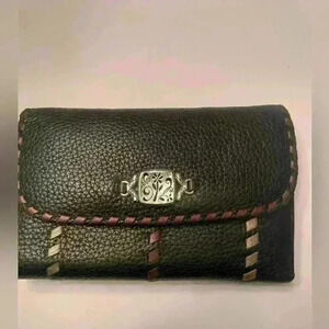 Vintage 90’s Brighton Pebbled Leather Snap Wallet Whipstitch Organizer Black